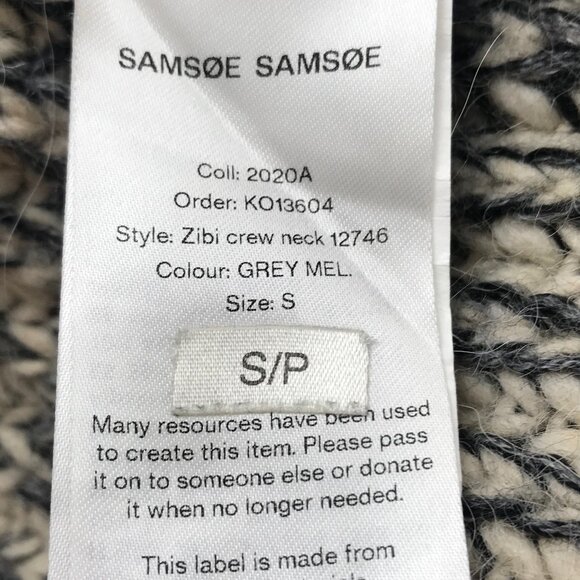 Samsoe Samsoe Extra Thick Grey & Cream Knit Crew Neck Sweater Size S - Picture 8 of 9